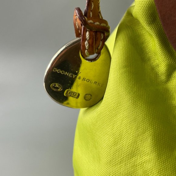 Dooney & Burke Green Nylon Brown Leather Trim/Strap Hobo Shoulder Bag - Picture 4 of 15